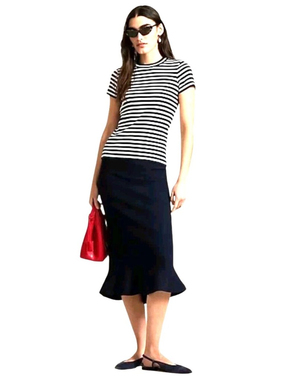 Polo Ralph Lauren Womens Skirt Size XL Navy Blue Flare Stretch Knit Fluted Hem